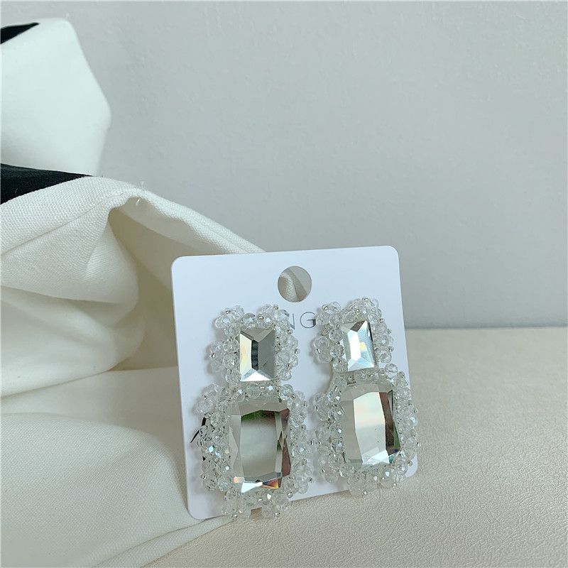 Korean Dongdaemun Design Sterling Silver Needle Retro Mirror Geometric Polygon Earrings Earrings Female Fashion Personality