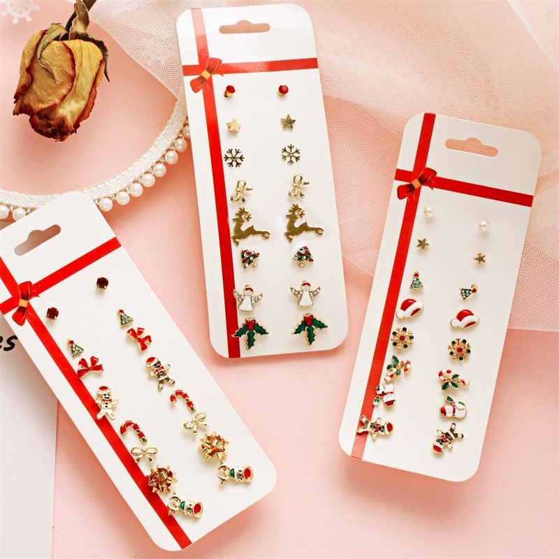 New Fashion Christmas Santa Claus Elk Simple 8-piece Holiday Gift Alloy Earrings Set