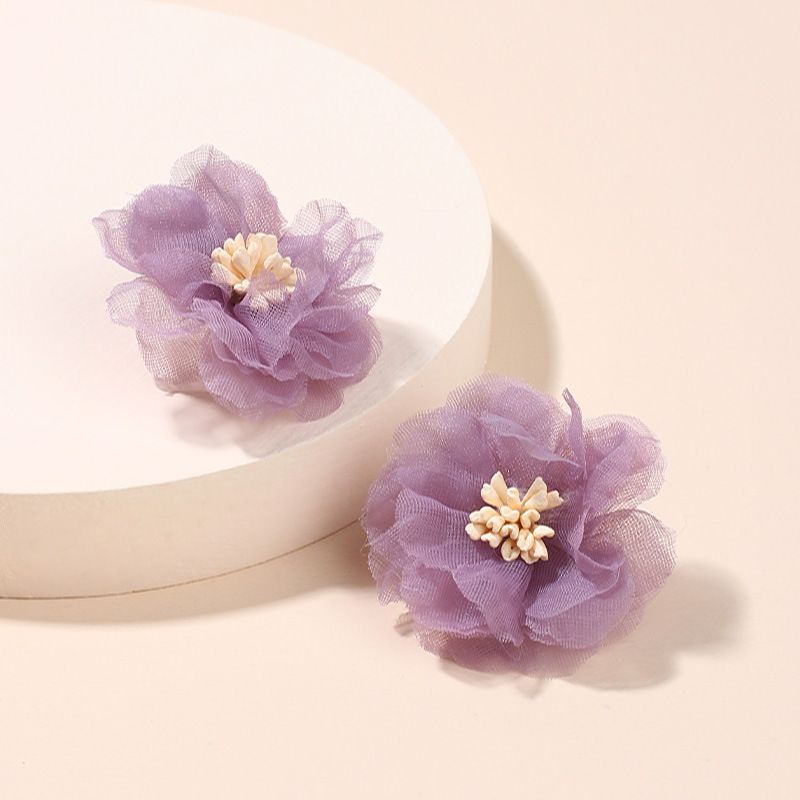 Corée Tridimensionnelle Maille Mousseline De Soie Fleur Rétro Style Port Violet Boucles D'oreilles En Gros