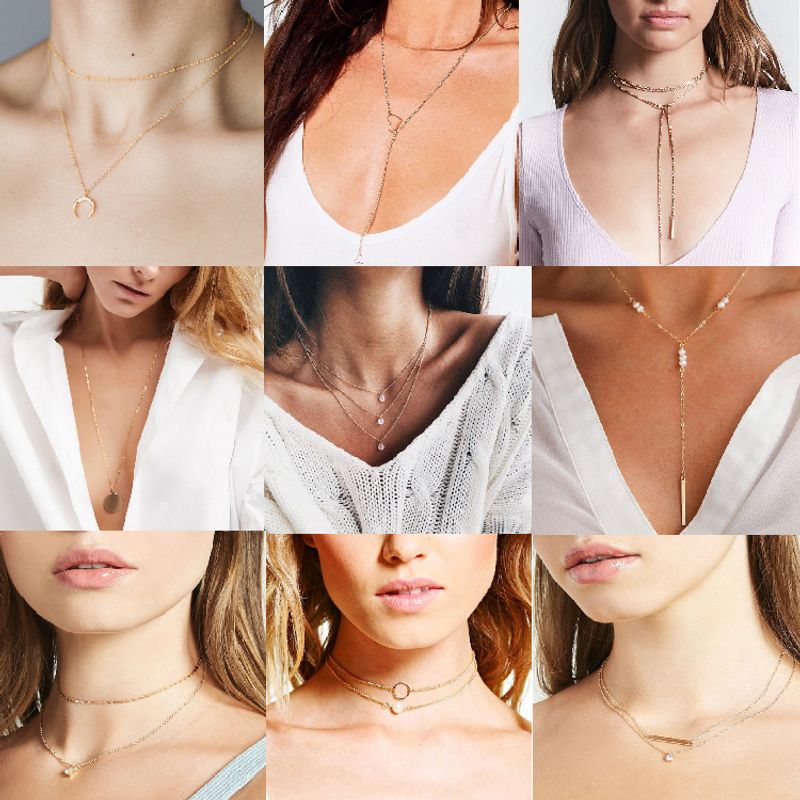 European And American Fashion Hot-selling Choker Clavicle Chain Combination Set Personalized All-match Metal Chain Necklace