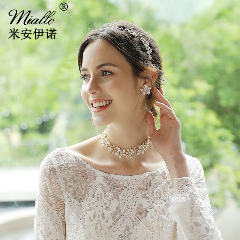 Fashion Bridal Jewelry Alloy Beaded Flower Hairband Earring Set