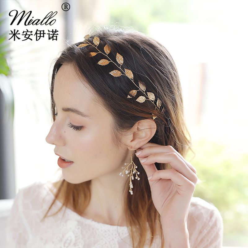 Fashion Simple Bridal Jewelry Models Wedding Headdress Handmade Golden Leaf Headband