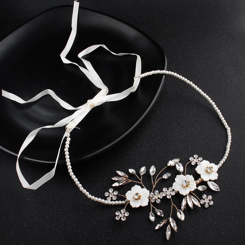 Braut Handgemachte Perle Kristall Perlen Stirnband Kirschblütenform Kopfschmuck