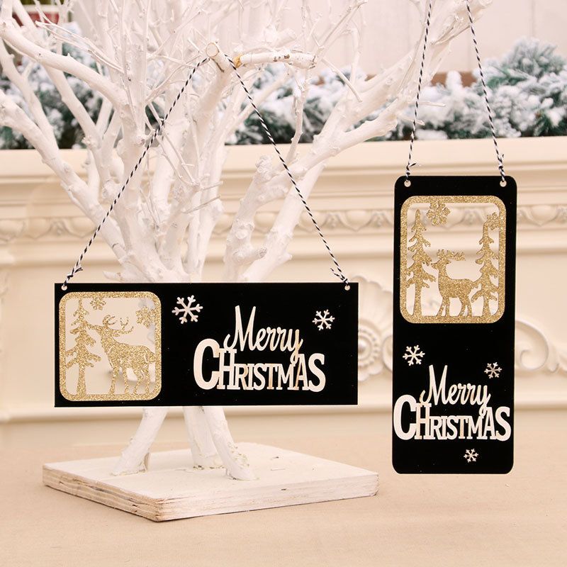 New Black Gold Christmas Wooden Three-dimensional Door Hanging Welcome Hollow Card  Wholesale