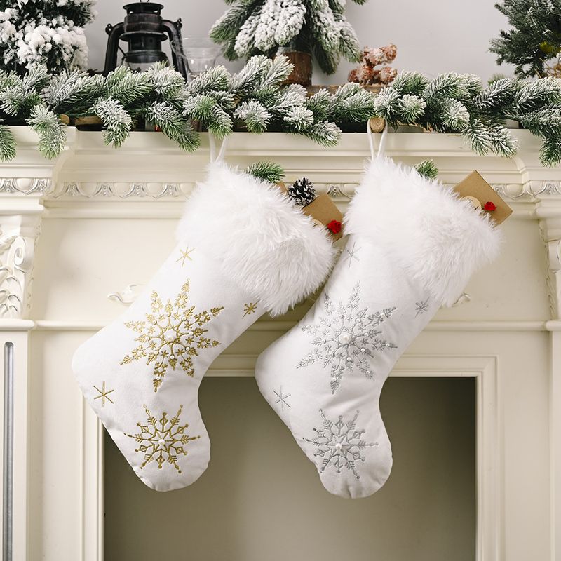 Christmas Decoration Flannel Pearl Snowflake Christmas Socks