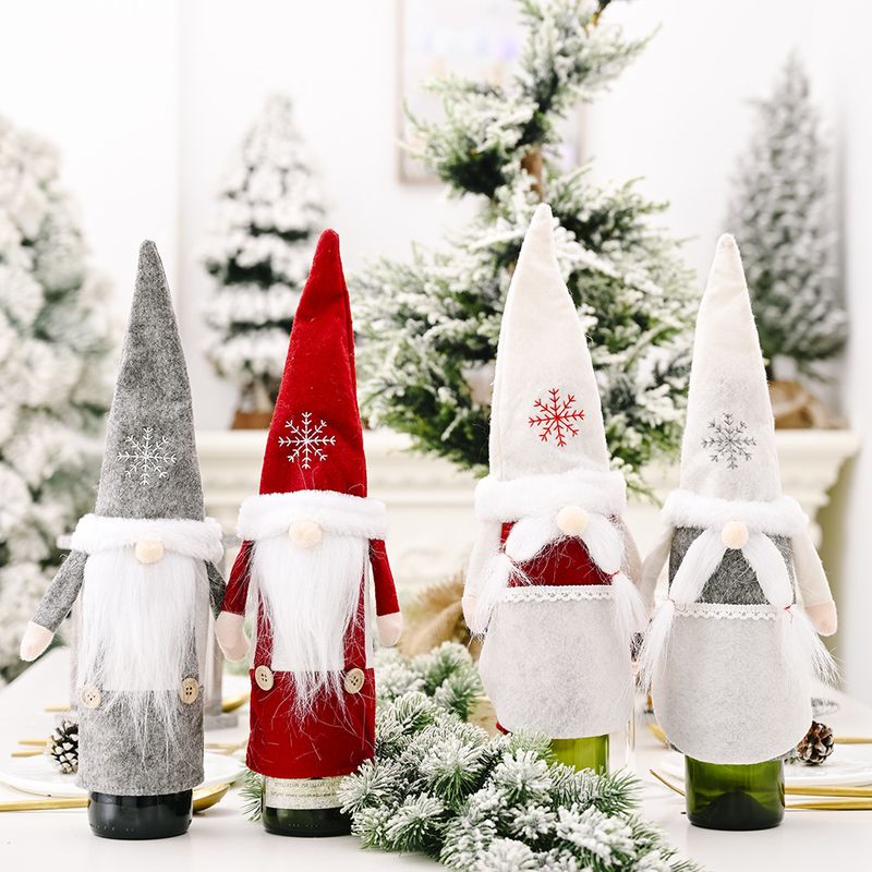 زينة Haube عيد الميلاد ، قبعة الثلج ، غطاء نبيذ الغابة ، دمية بلا وجه ، زجاجة نبيذ ، غطاء نبيذ شمبانيا