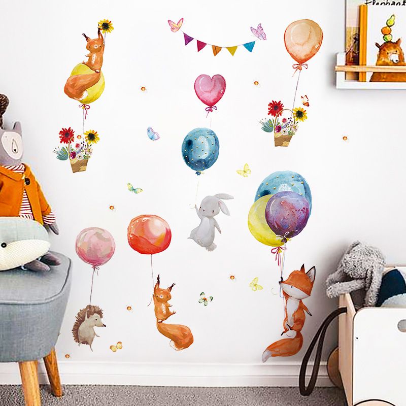 Cartoon Hand-painted Fox Balloon Wall Stickers Kindergarten Children's Room Study Room Decoration Stickers Removable