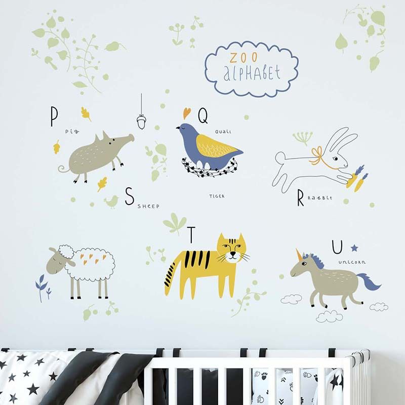 New Inkjet Watercolor Animal Paradise Removable Children's Room Wall Layout Stickers