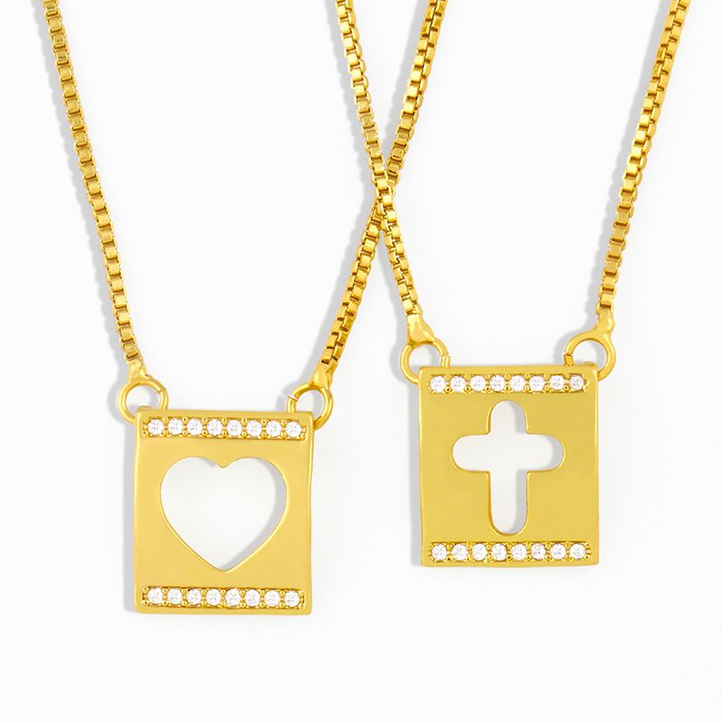 Korean Heart-shaped Square Geometric Pendant Diamond-studded Clavicle Chain Necklace Wholesale