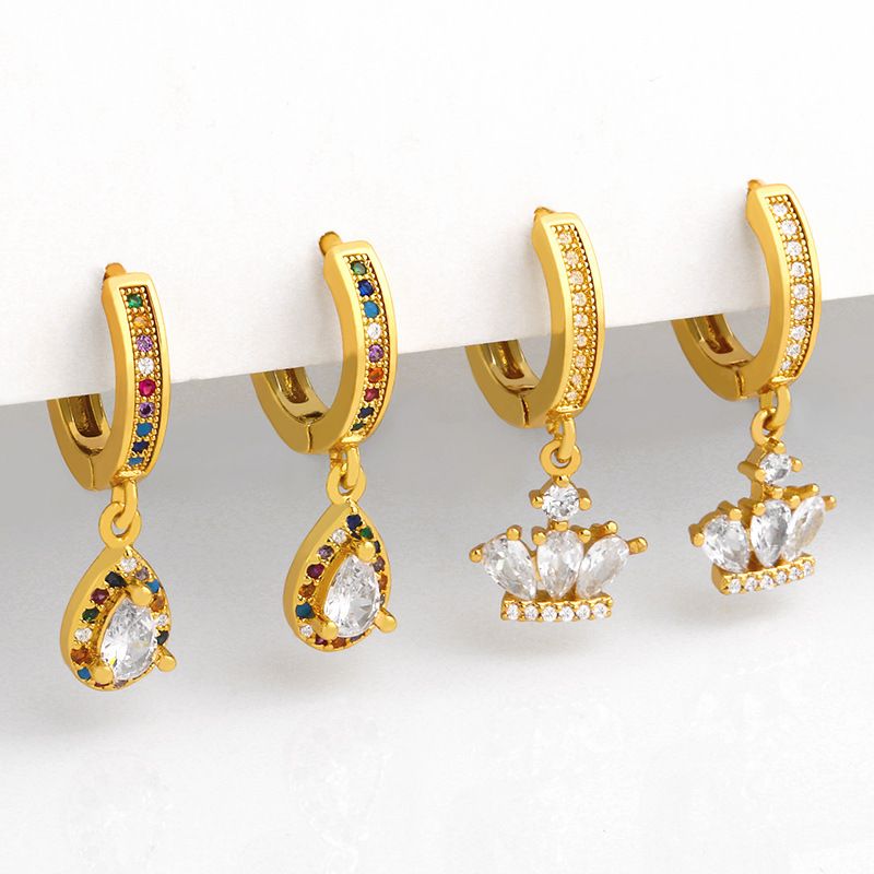 Fashion Creative Crown Diamond Micro-inlaid Color Zircon  Earrings