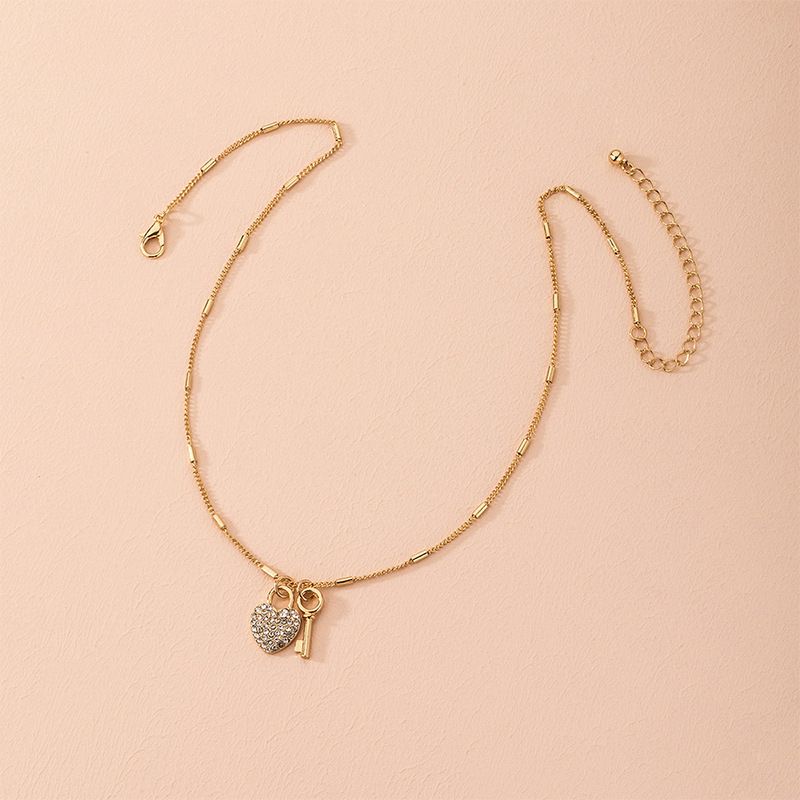Korea's New Full Diamond Love Key Necklace Simple Clavicle Chain Jewelry Wholesale