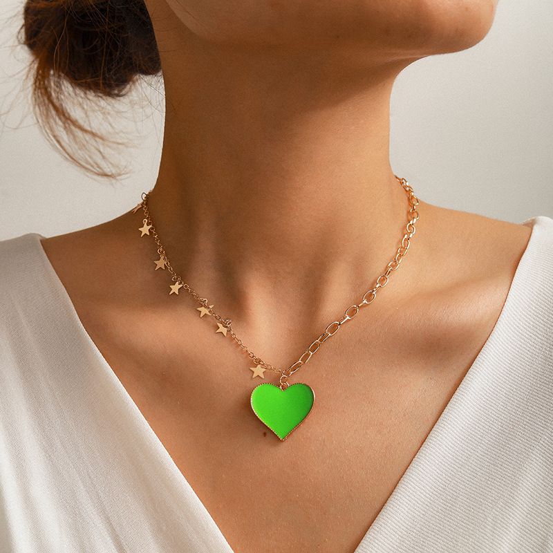 Korean Green Dripping Oil Love Necklace Simple Five-pointed Star Snake Bone Chain Necklace Wholesale