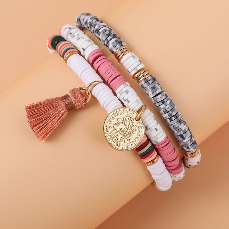 Colored Soft Ceramic Metal Piece Elastic Cord Bracelet 3-piece Set
