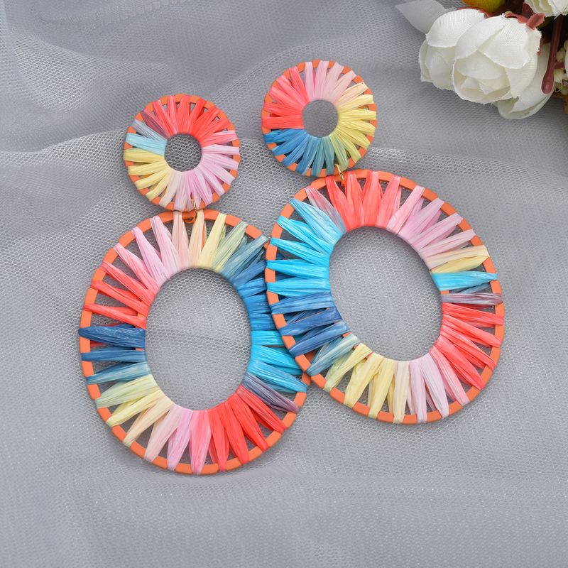 Fashion Rainbow Colorful Raffia Earrings