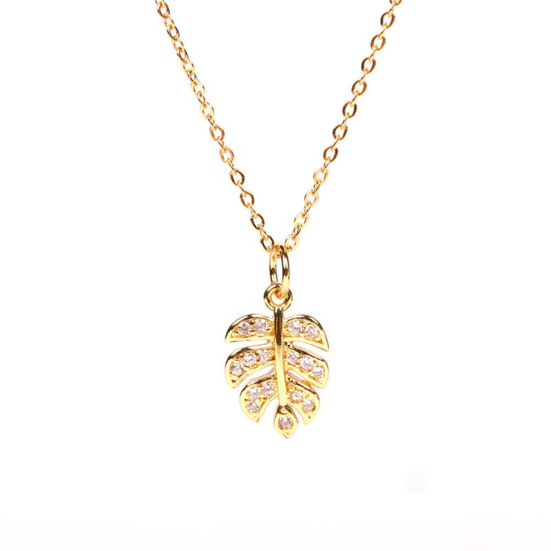 New Leaf Simple Diamond Leaf Women's Copper Pendant Clavicle Chain Fashion Accessories