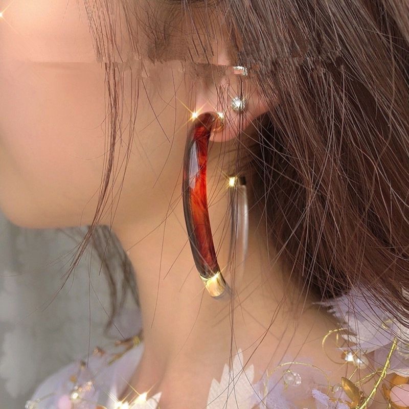 Modische Neue Große Kreis Transparente Farbe Braun Doppelte Farbe Passenden Wilden Ohrring Für Frauen