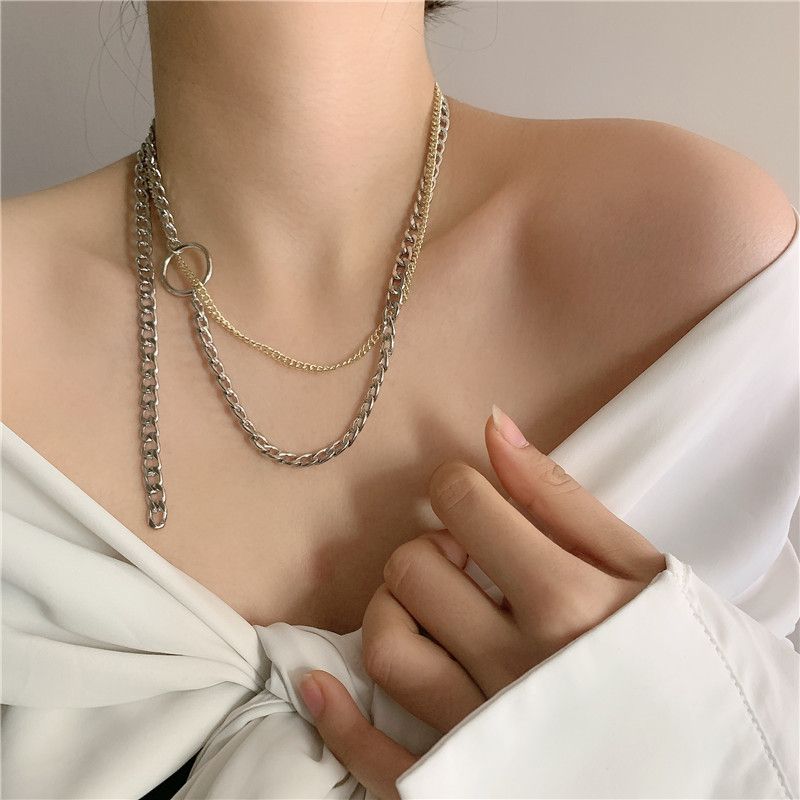 Small Fashion New Couple Gold And Silver Mixed Color Alloy Necklace Clavicle Chain