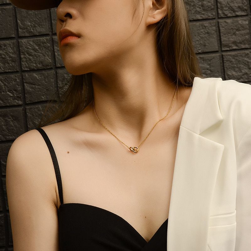 Niche Fashion Simple Double Circle Titanium Steel Plated 18k Pendant Necklace For Women