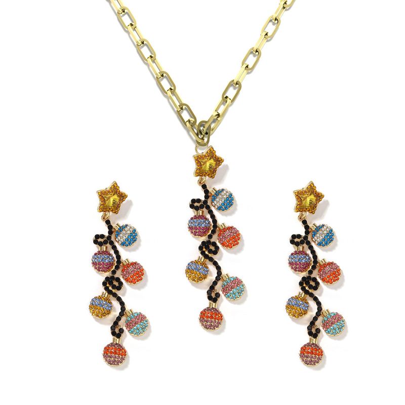 Wholesale All-match Alloy Diamond-studded Christmas Gift Irregular Small Lantern Necklace Earrings Set For Women