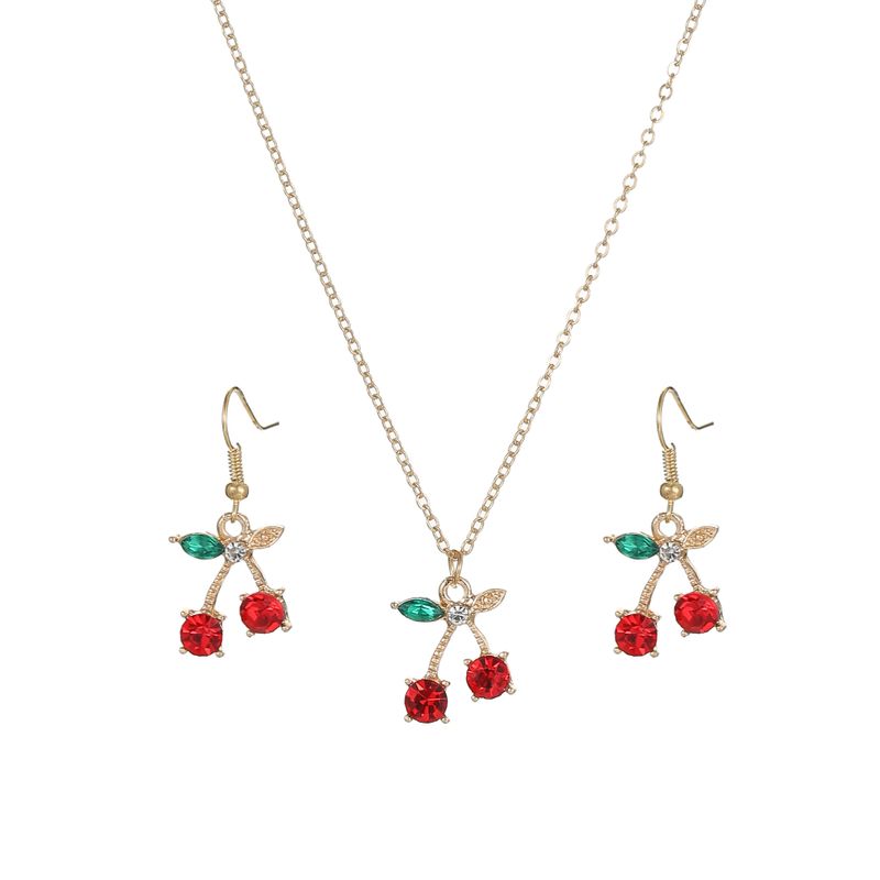 Korean New Cherry Wild Girls Alloy Necklace Earrings Set Hot-saling Wholesale