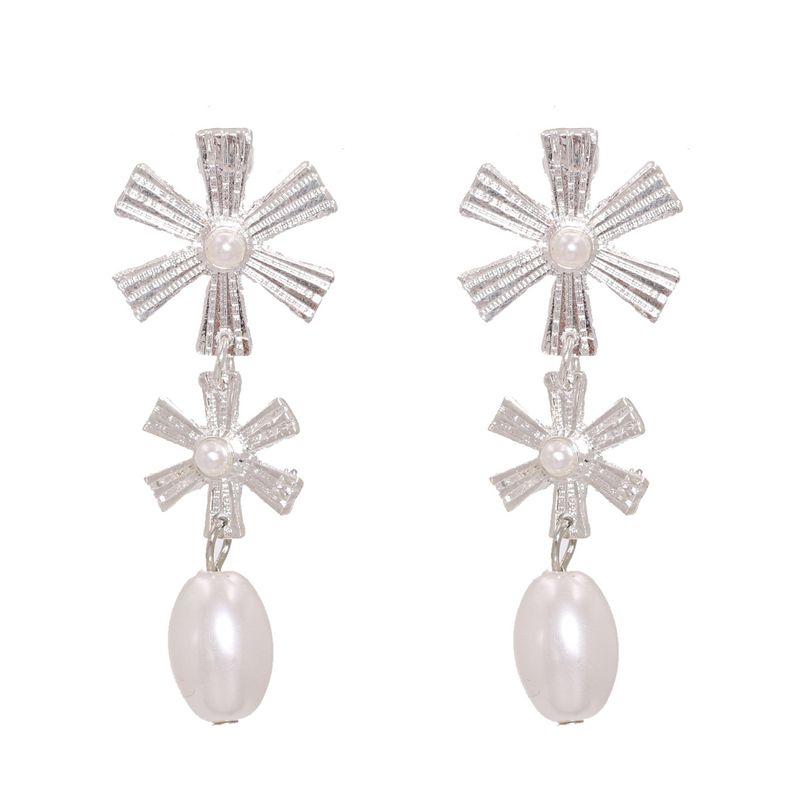 New Trend Fashion Wild Ethnic Style Flower Drop Pearl Alloy Earrings