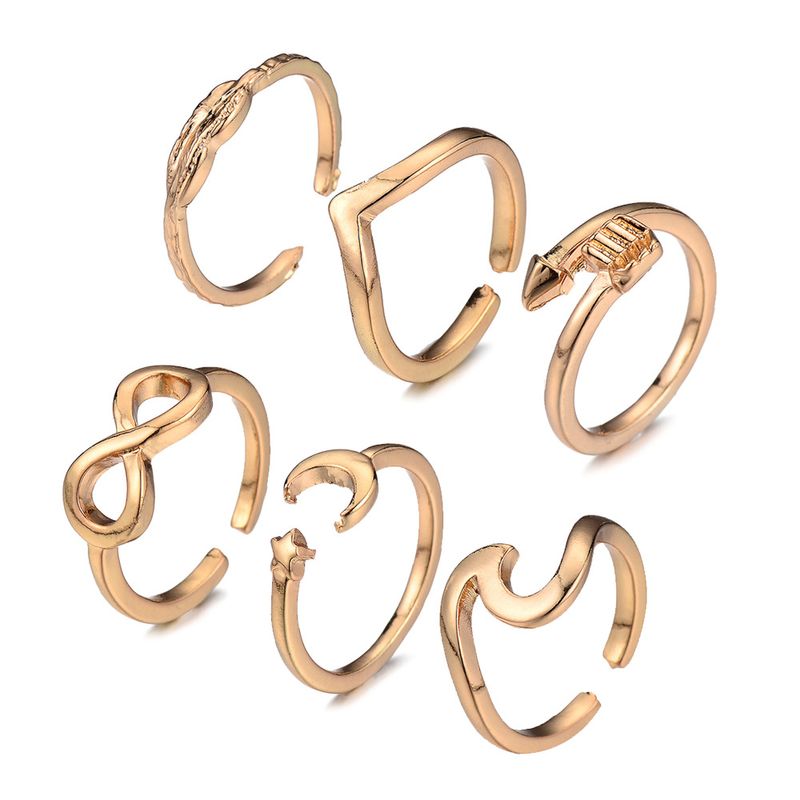 Hot Sale Geometric Alloy Ring Six-piece Leaf Ring Set Wholesale