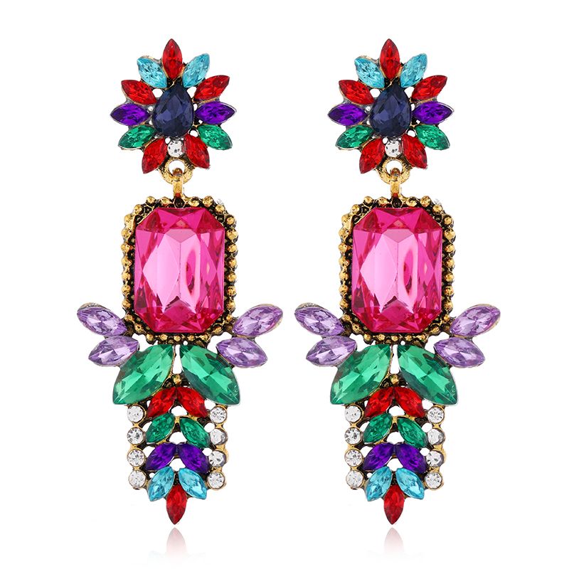 Fashion Metal Bright Gemstone Concise  Exaggerated  Earrings