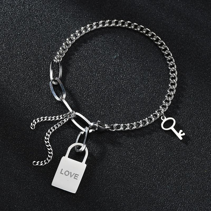 Korean Titanium Steel Love Letter Lock Simple Key  Bracelet