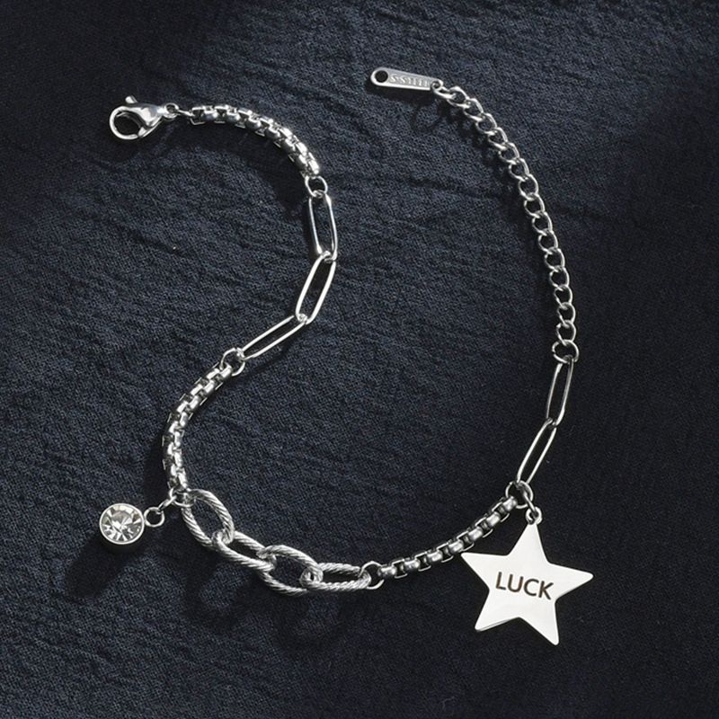Five-pointed Star  Fashion Retro Letter Simple Titanium Steel Bracelet