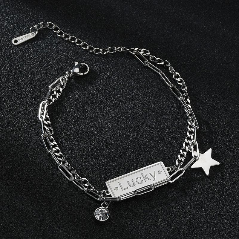 Korean Five-pointed Star Double-layer Tassel Chain Lucky Diamond Stainless Steel Bracelet