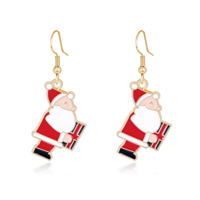 Christmas Ear Hooks Fashion Cartoon Alloy Painting Oil Santa Claus Earrings Wholesale