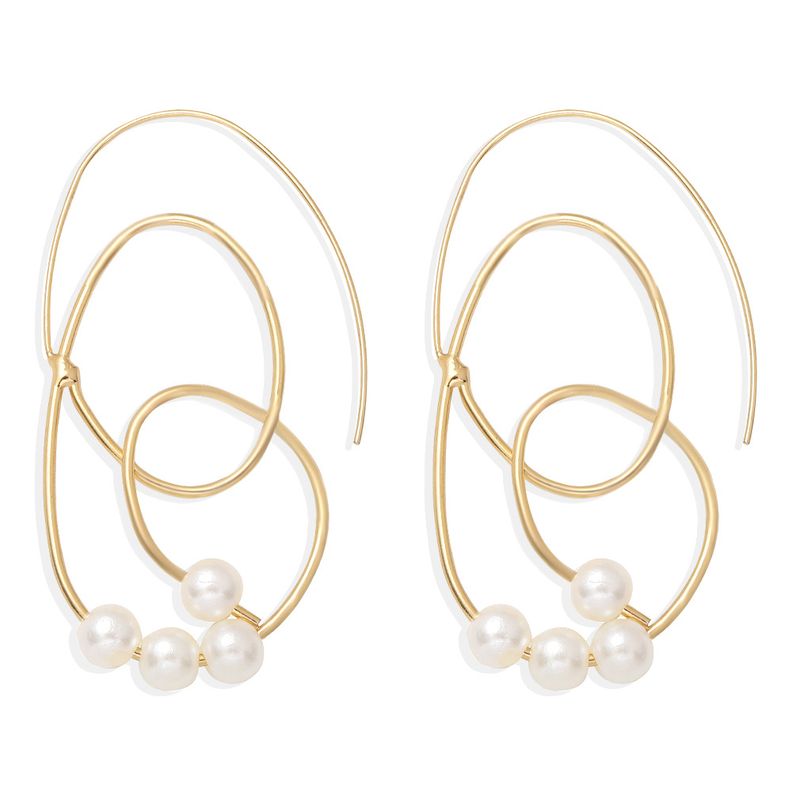 Mode Coréenne Fille Coeur Perle Simple Alliage Cercle Forme Géométrique Boucles D&#39;oreilles En Gros