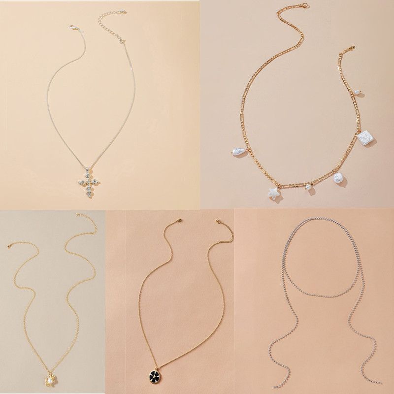 Hot Selling Fashion Pearl Necklace Personality Pony Diamond Cross Necklace