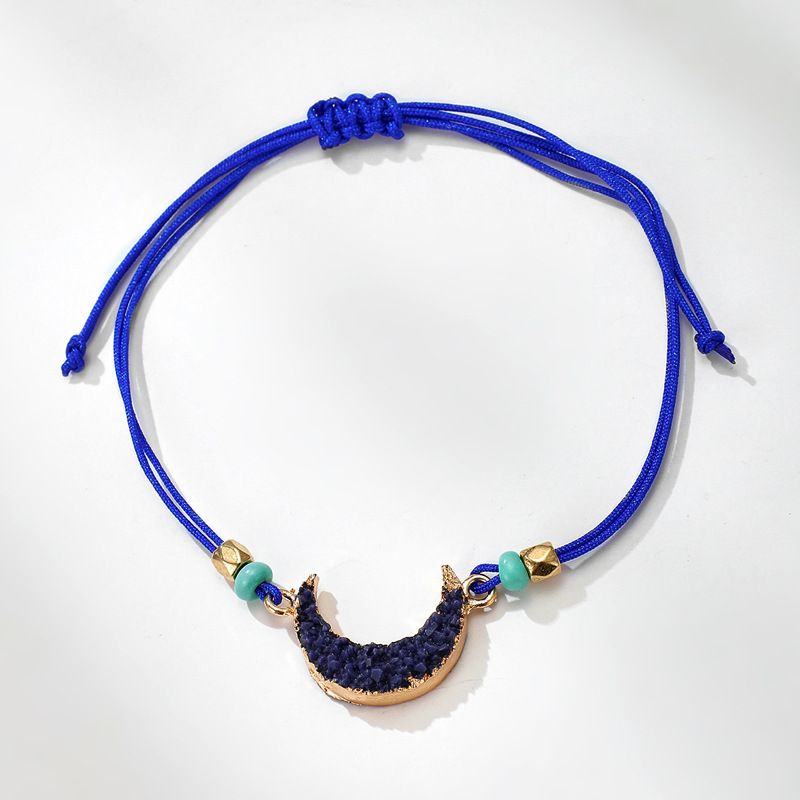 New Hand-woven Simple Fashion Blue Cord Moon Adjustable Alloy Bracelet For Women