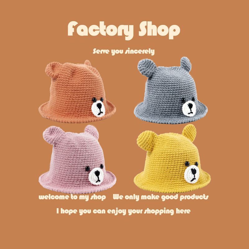 Hot Selling Cute Bear Warm Woolen Parent-child Hat