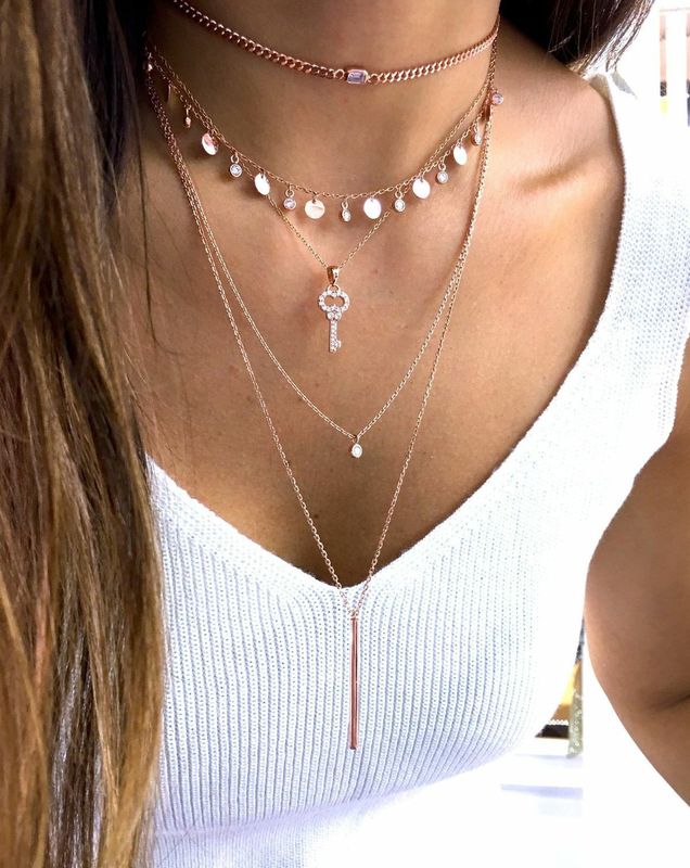 Fashion Full Diamond Key Disc Women's Multi-layer Alloy Necklace