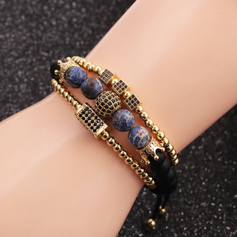 Hot-selling Emperor Stone Crown Diamond Ball Copper Bead Bracelet Set