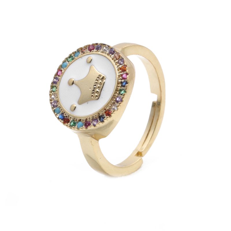 Fashion Trend New Ring Color Zirconium Crown Adjustable Bohemian Style Zircon Copper Ring