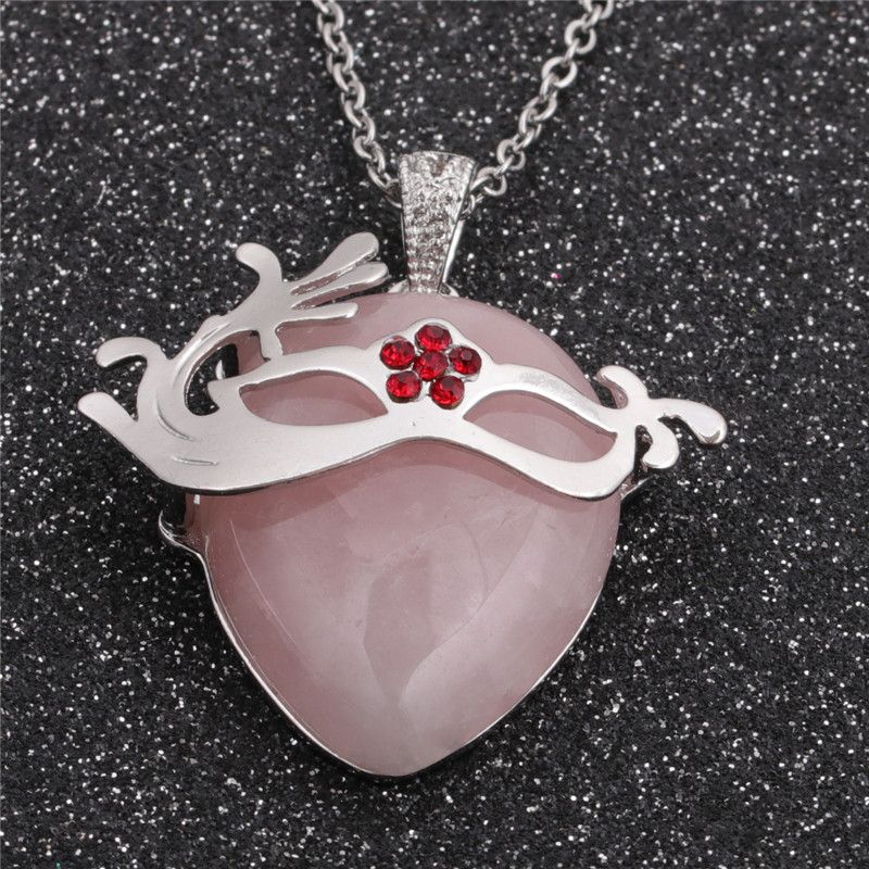 Fashion Geometric Ethnic Style Pendant Stainless Steel Chain Pink Spar Pendant For Men And Women
