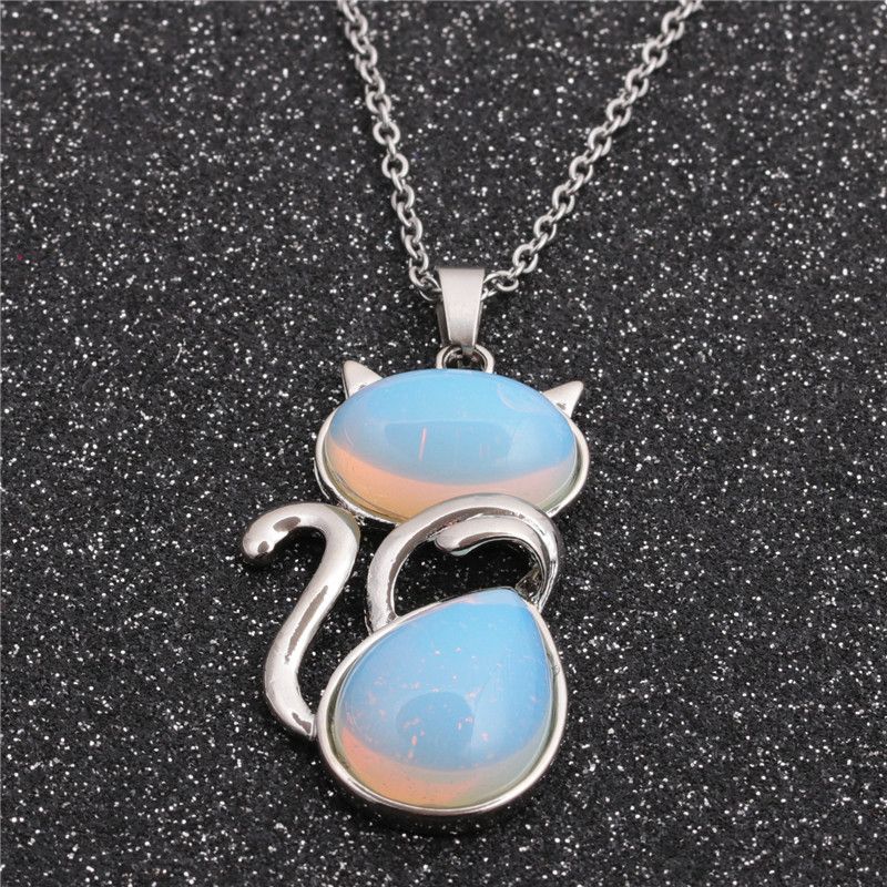 Fashion New Blue Geometric Ethnic Style Pendant Stainless Steel Chain Men And Women's Aquamarine Pendant Necklace