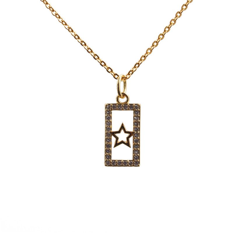 Trend Fashion New Geometric Gold Micro-inlaid Zircon Star Moon Copper Pendant Necklace