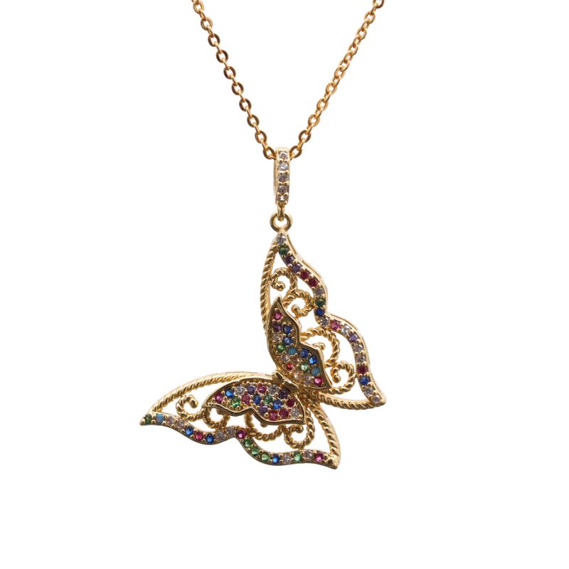 Modische Neue Micro Inlaid Zircon Butterfly Anhänger Körperkette Kupfer Halskette