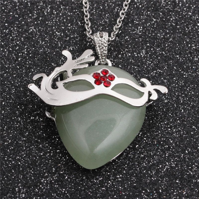 Ethnic Style Lady Stainless Steel Chain Green Aventurine Pendant Necklace