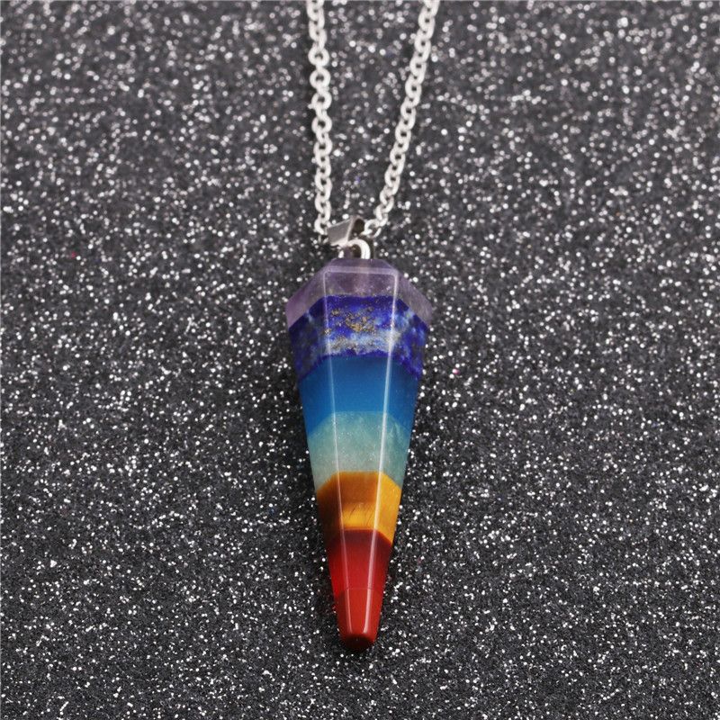 Geometric Type Ethnic Style Pendant Stainless Steel Chain Seven Chakra Pendant Sweater Chain Necklace