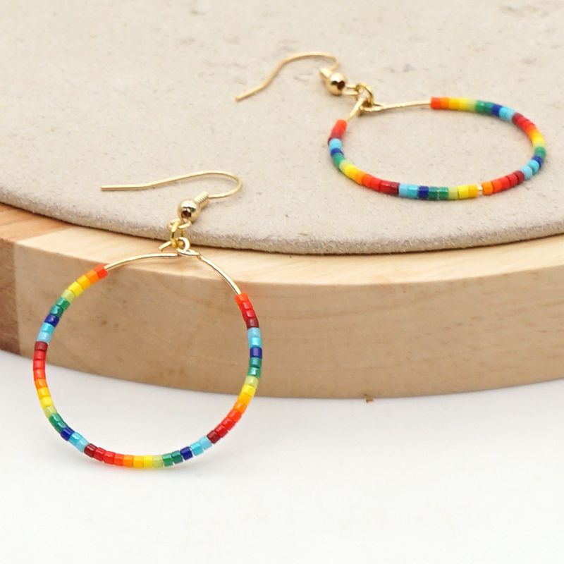 Fashion Exaggerated Rice Bead Woven Large Hoop Earrings
