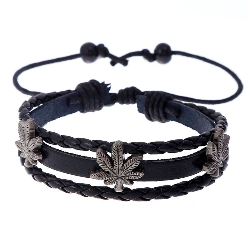 Hot-selling Gewebte Einfache Perlen Ahornblatt Herren Rindsleder Armband Großhandel