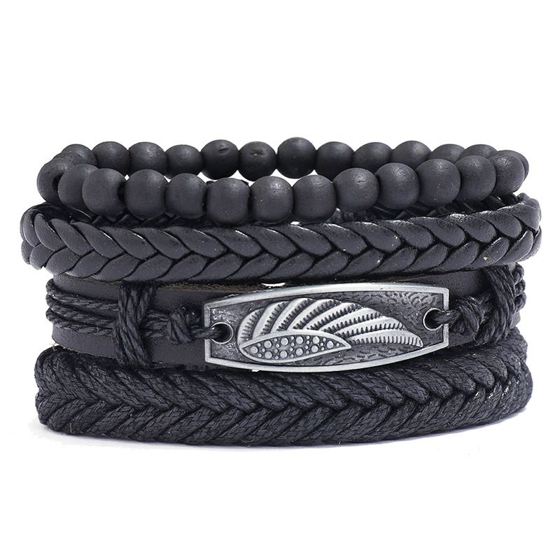 Fashion Creative New Hand-woven Cowhide Four-piece Leather Bracelet