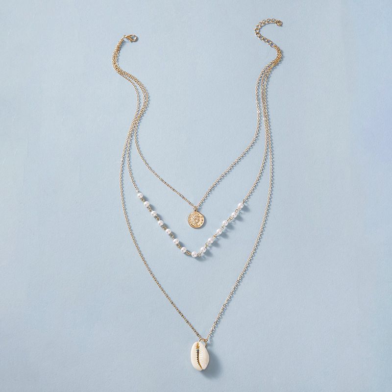 New  Simple Disc Pearl  Beach Natural Shell Conch  Long Necklace