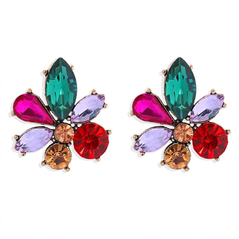 Fashion Niche Flower Inlaid Colored Full Diamond  Earrings For Women