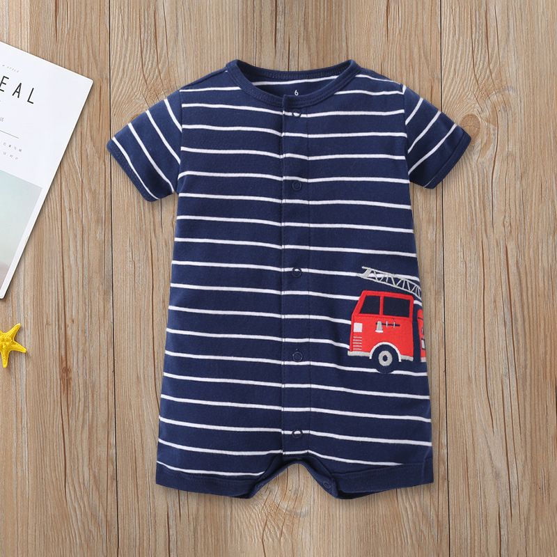 New Baby Striped Cartoon Short-sleeved One-piece